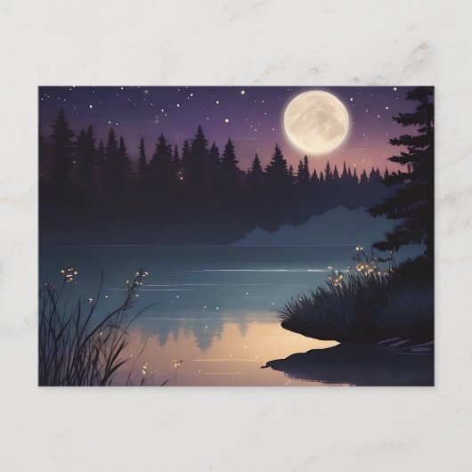 Starry Night Serenity Lakeside Glow Postkarte (Vorderseite)