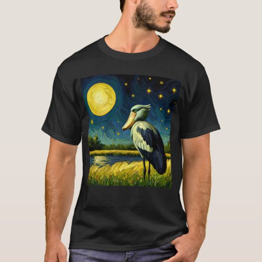 Starry Night Shoebill Bird Van Gogh Bird Lover T-Shirt (Vorderseite)
