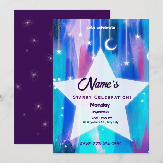 Starry Night Shooting Star Einladung (Vorne/Hinten)
