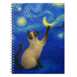 Starry Night Siamese Cat Moon  Notizblock
