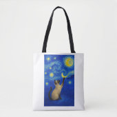 Starry Night Siamese Cat Moon Tasche (Vorderseite)