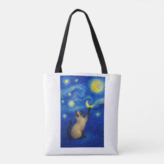 Starry Night Siamese Cat Moon Tasche (Rückseite)