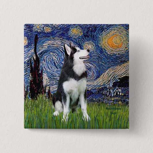 Starry Night - Sibirischer Husky #1 Button (Vorderseite)