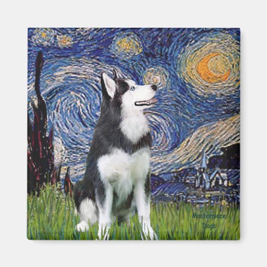 Starry Night - Sibirischer Husky #1 Magnet (Vorne)