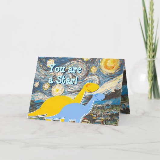 Starry Night Sie sind eine Star Dinosaurier Card Dankeskarte (Vorderseite)
