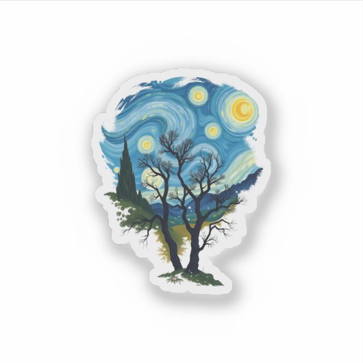 Starry Night Silhouette Aufkleber (Vorderseite)