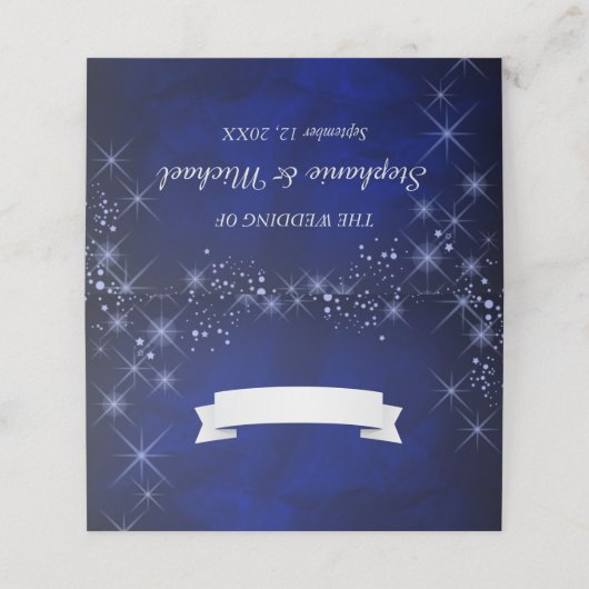 Starry Night Silver Blue Wedding Platzkarte (Außenseite Aufgefaltet)