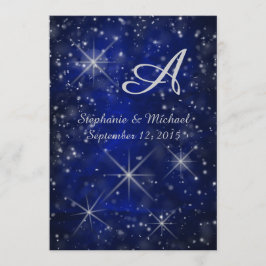 Starry Night Silver Monogram Elegant Blue Einladung