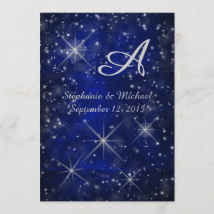 Starry Night Silver Monogram Elegant Blue Einladung