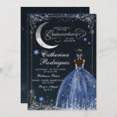 Starry Night Silver und Dark Blue Quinceanera Einladung (Vorne/Hinten)