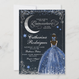 Starry Night Silver und Dark Blue Quinceanera Einladung