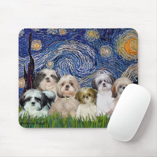Starry Night - Six Shih Tzus Mousepad (Mit Mouse)