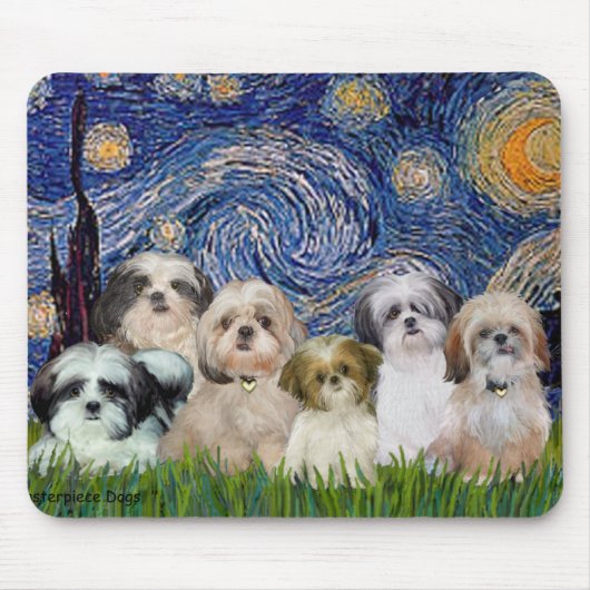 Starry Night - Six Shih Tzus Mousepad (Vorne)
