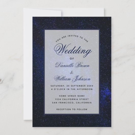 Starry Night Sky Celestial Elegante Script Wedding Einladung (Vorderseite)