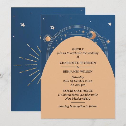 Starry Night Sky Celestial Wedding Einladung (Vorne/Hinten)