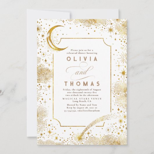 Starry Night Sky Crescent Moon Probe Dinner Einladung (Vorderseite)