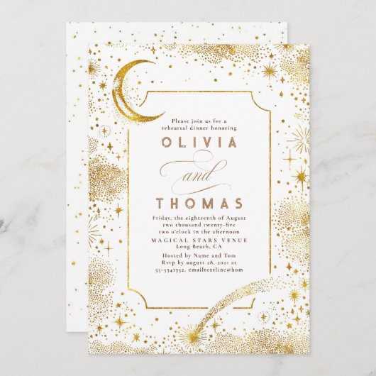 Starry Night Sky Crescent Moon Probe Dinner Einladung (Vorne/Hinten)