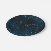 Starry Night Sky Dark Blue Golden Stars Spirale Pappteller (Schrägansicht)