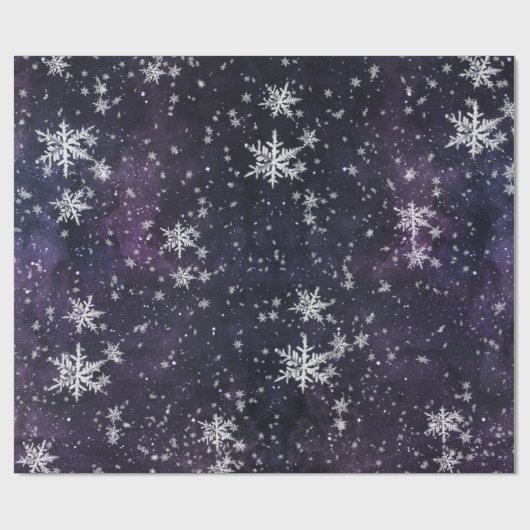 Starry Night Sky Fresh Fallen Snowflakes Geschenkpapier (Flach)