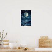 Starry Night Sky Full Moon Sea - The Restaurant Poster (Küche)