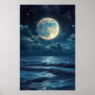 Starry Night Sky Full Moon Sea - The Restaurant Poster