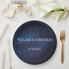 Starry Night Sky Galaxy Elegantes Hochzeitspapier Pappteller