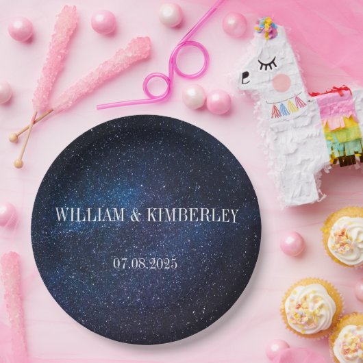 Starry Night Sky Galaxy Elegantes Hochzeitspapier Pappteller (Party)