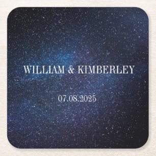 Starry Night Sky Galaxy Elegantes Hochzeitspapier Rechteckiger Pappuntersetzer
