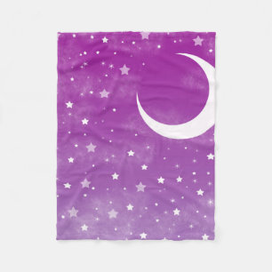 Starry Night Sky Lila Moon and Stars Fleecedecke