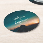 Starry Night Sky Mountain & Sunset Wedding Modern Runder Pappuntersetzer (Angewinkelt)