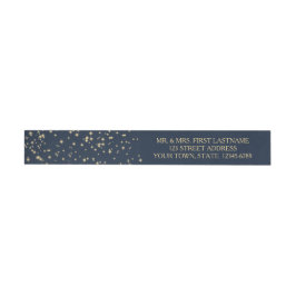 Starry Night Sky Navy Blue und Gold Rundum-Adressaufkleber