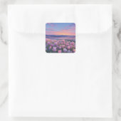 Starry Night Sky Over Pink Tulip Meadow Quadratischer Aufkleber (Tasche)