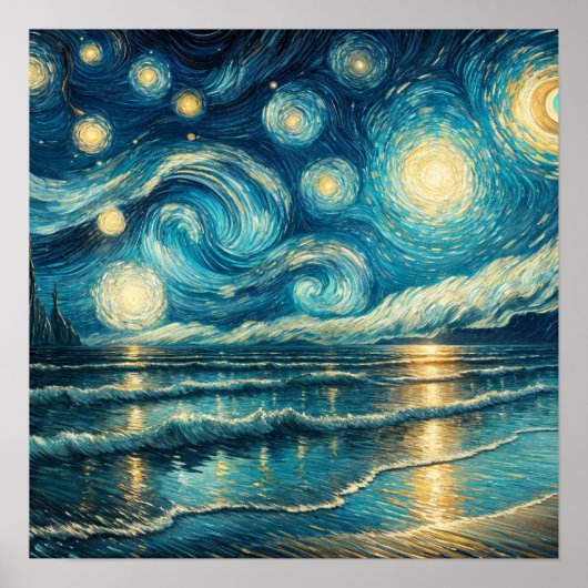 Starry Night Sky über den ruhigen Ozean Poster (Vorne)