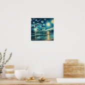 Starry Night Sky über den ruhigen Ozean Poster (Küche)