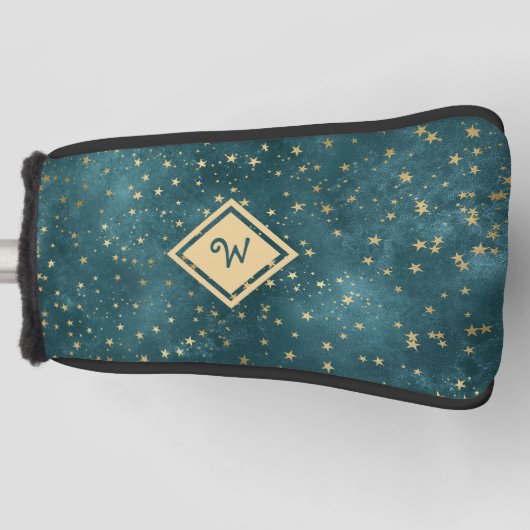 Starry Night Space Design with Gold Monogram Golf Headcover (Vorderseite)