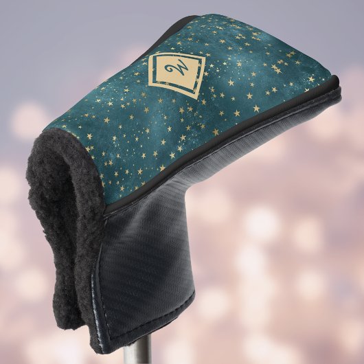 Starry Night Space Design with Gold Monogram Golf Headcover