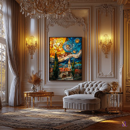 Starry Night Stached Glass Mosaik Artwork Leinwanddruck