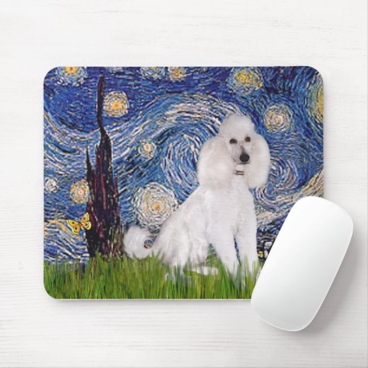 Starry Night - Standard White Poodle (C) Mousepad (Mit Mouse)