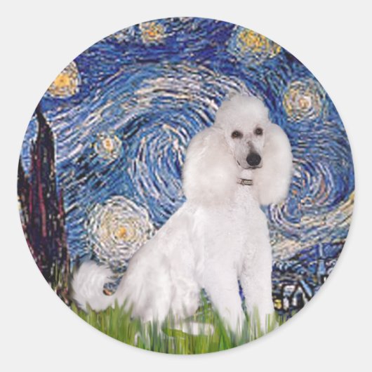 Starry Night - Standard White Poodle (C) Runder Aufkleber (Vorderseite)
