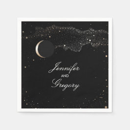 Starry Night Stars Black and Gold Wedding Serviette