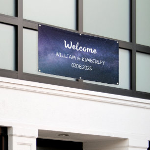 Starry Night Stars Sky Galaxy Wedding Navy Blue Banner