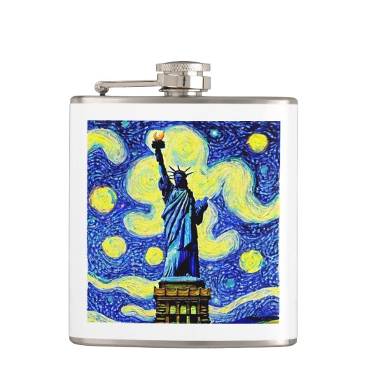 Starry Night Statue of Liberty New York Flachmann (Vorderseite)