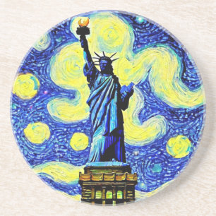 Starry Night Statue of Liberty New York Getränkeuntersetzer