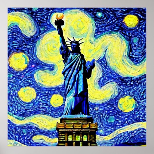 Starry Night Statue of Liberty New York Poster (Vorne)