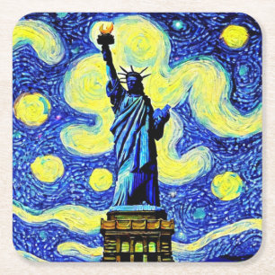 Starry Night Statue of Liberty New York Rechteckiger Pappuntersetzer