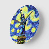 Starry Night Statue of Liberty New York Runde Wanduhr (Winkel)