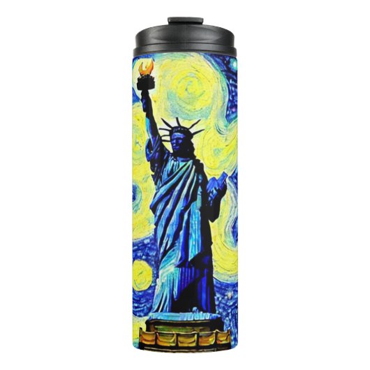 Starry Night Statue of Liberty New York Thermosbecher (Vorderseite)