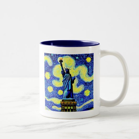 Starry Night Statue of Liberty New York Zweifarbige Tasse (Rechts)