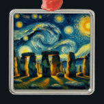 Starry Night Stonehenge Ornament Aus Metall<br><div class="desc">Dieses schöne Design zeigt Stonehenge in England im Stil von Vincent Van Gogh's Starry Night.</div>