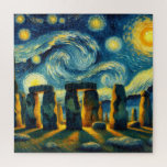 Starry Night Stonehenge Puzzle<br><div class="desc">Dieses schöne Design zeigt Stonehenge in England im Stil von Vincent Van Gogh's Starry Night.</div>